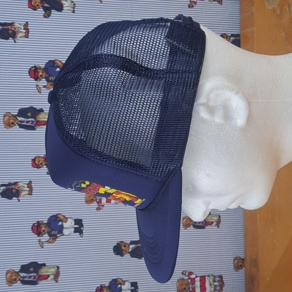 Vintage 80s foam mesh trucker funny golf graphic blue & yellow snapback hat - Picture 3 of 7